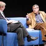 Günter Grass auf dem blauen Sofa auf der Leipziger Buchmesse 2015.