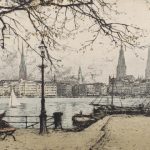 Die Binnenalster von Luigi Kasimir um 1900, Kaltnadelradierung, koloriert (Foto: SHMH/MHG)
