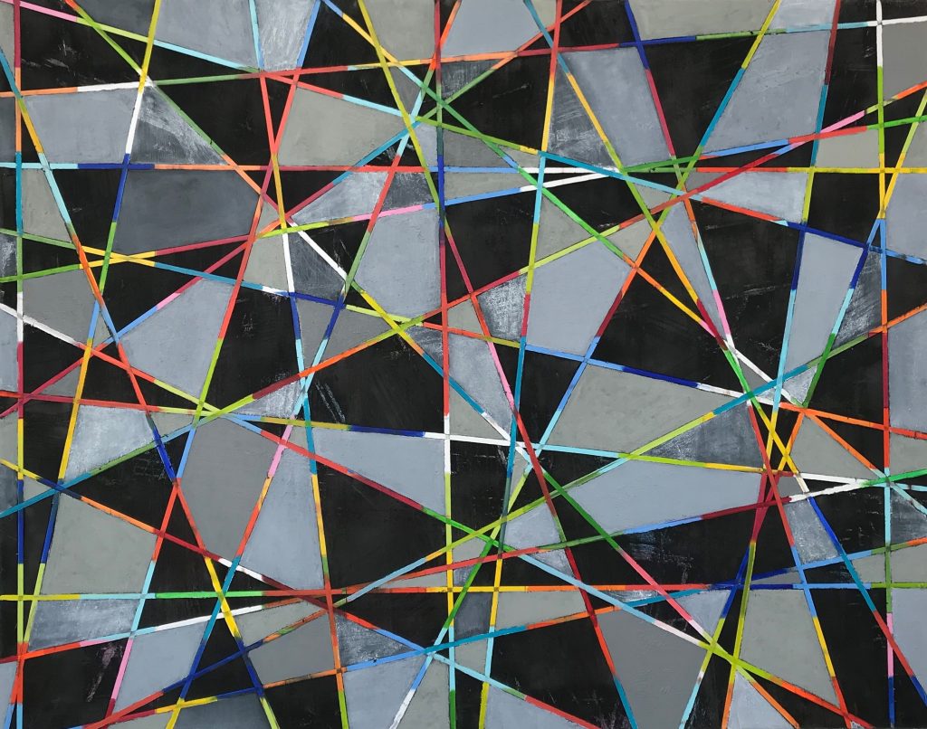 Galerie Jaeschke, Petra Rös-Nickel: Diagonal Stripes black, 2020, Öl Pigmente auf Leinwand