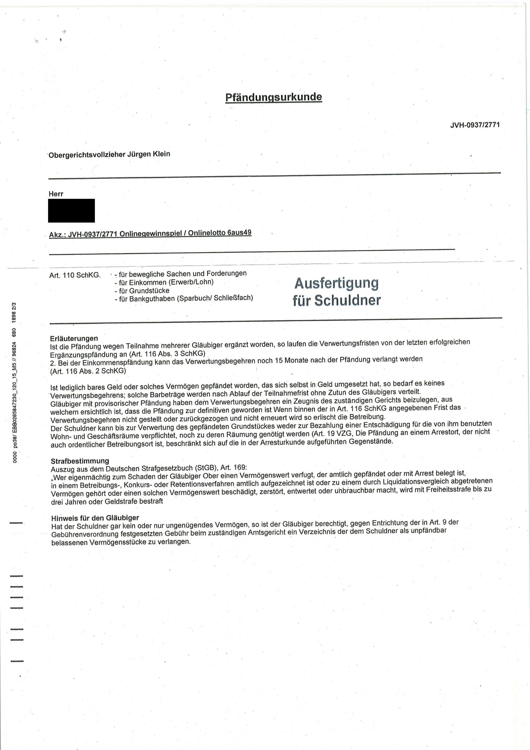 Betrugsmasche mit gefälschten „Pfändungsbeschlüssen“ Kloenschnack